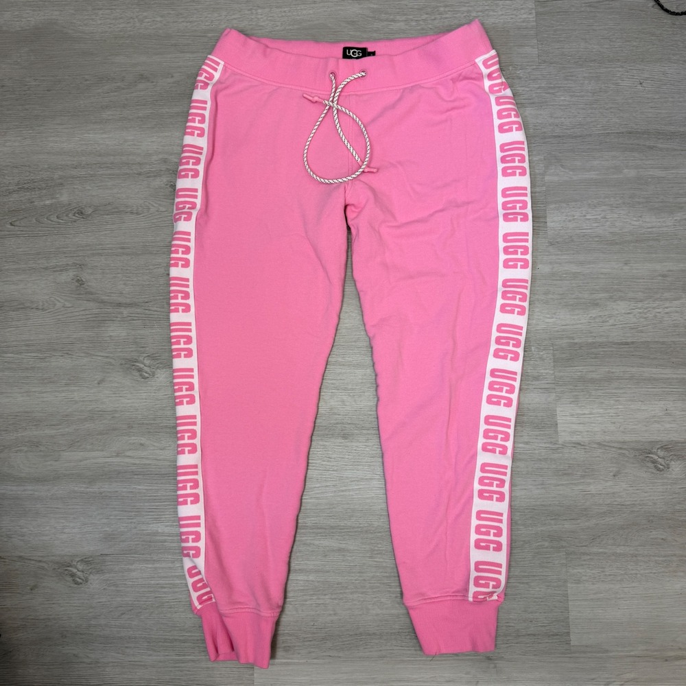UGG RTW Pink Fleece Joggers Logo Side Stripe Sweatpants XL